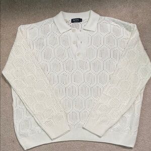 Oversized Long Sleeve Crochet Polo